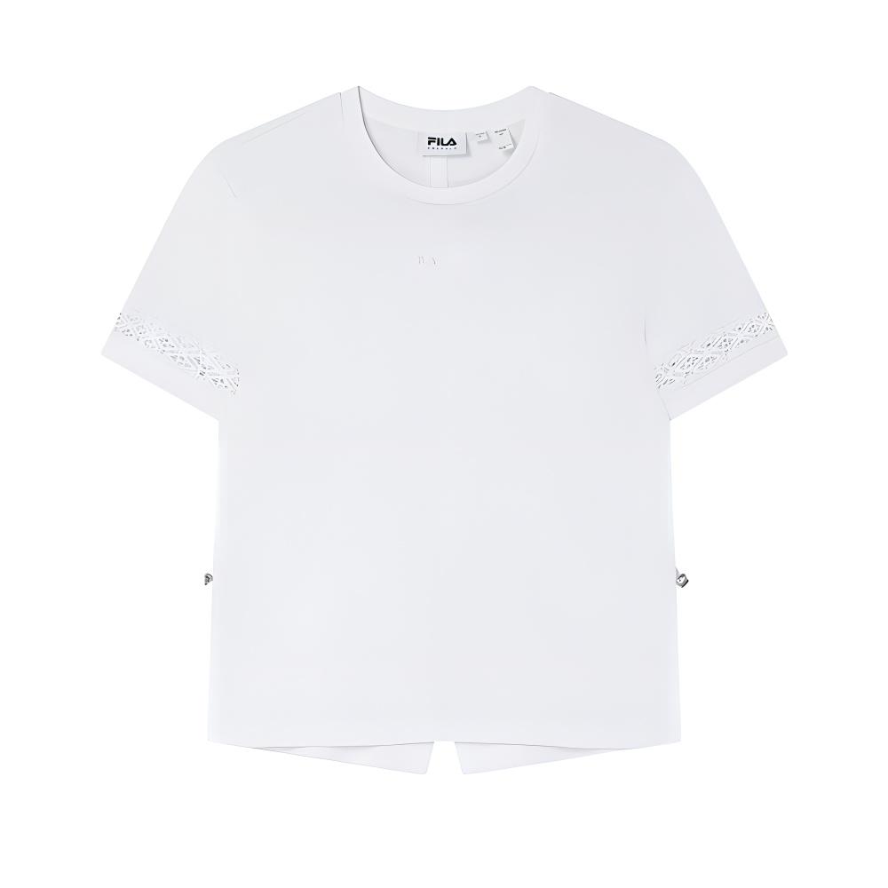 Fila Camiseta Regular Versátil de Manga Curta da Moda Casual Trendy Tops Femininos Branco F11W524110F-WT