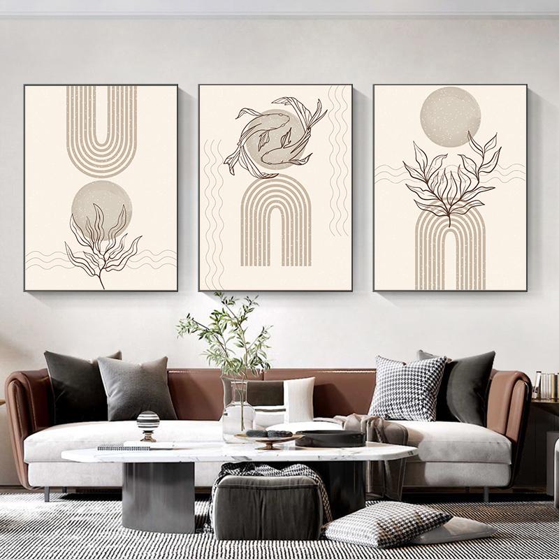 Bohemian Canvas Poster Vintage Minimalist Line Leaf Wall Art Geometric Prints For Modern Living Room Home Decor Unframed