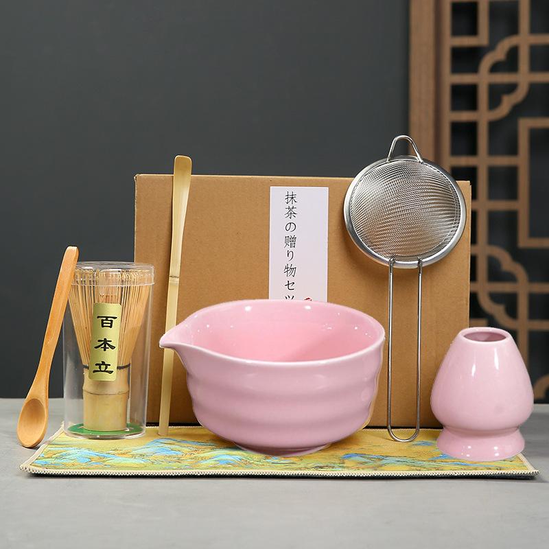 7pcs Traditional Bamboo Ceramic Japanese Matcha Tea Set with Spout Reusable Matcha Whisk Set Food Grade Safe Match Bowl Stirring