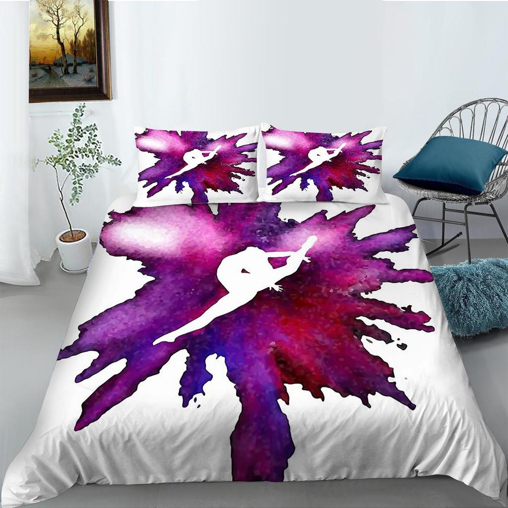 3D Dance Pattern Luxury Home Bedding Set Full Size Quilt Cover and Pillowcase Dance Shadow Print Washable Comfortable Bedroom Bedding