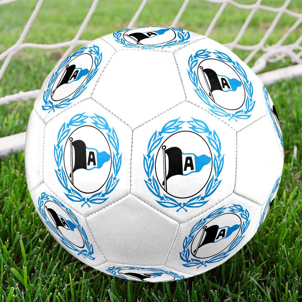 DSC Arminia Bielefeld Size 5 Soccer Ball, Machine-Stitched PVC, Durable & High Bounce, All Ages Fit, Fan Merchandise, Matches & Outdoor Use.