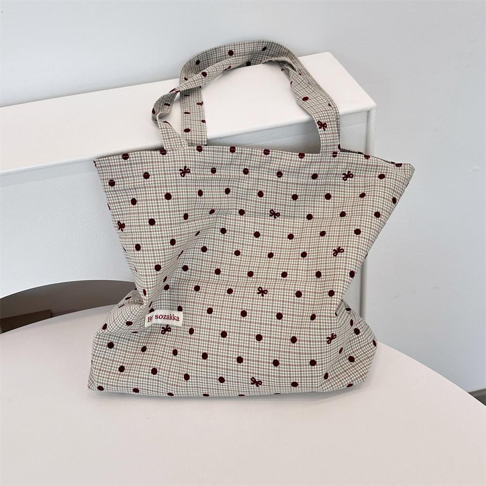 

Fashionable Polka Dot Canvas Shoulder Bag For Women With Elegant Bowknot In Green And Grey Bow Green