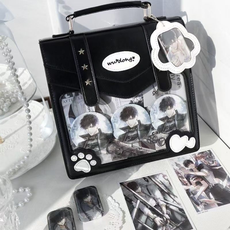 Japanese Sweet Anime Ita Bag Women Girls Badge Transparent Square Backpack Ladies Leather Cartoon Multifunctional Shoulder Bags