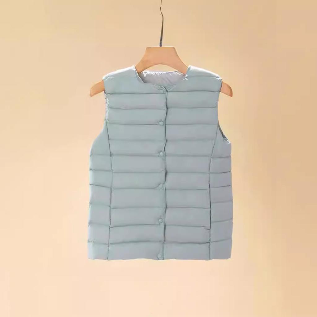 Down, design sense, vest light and thin down vest women's short round neck white duck down versatile vest large size thin