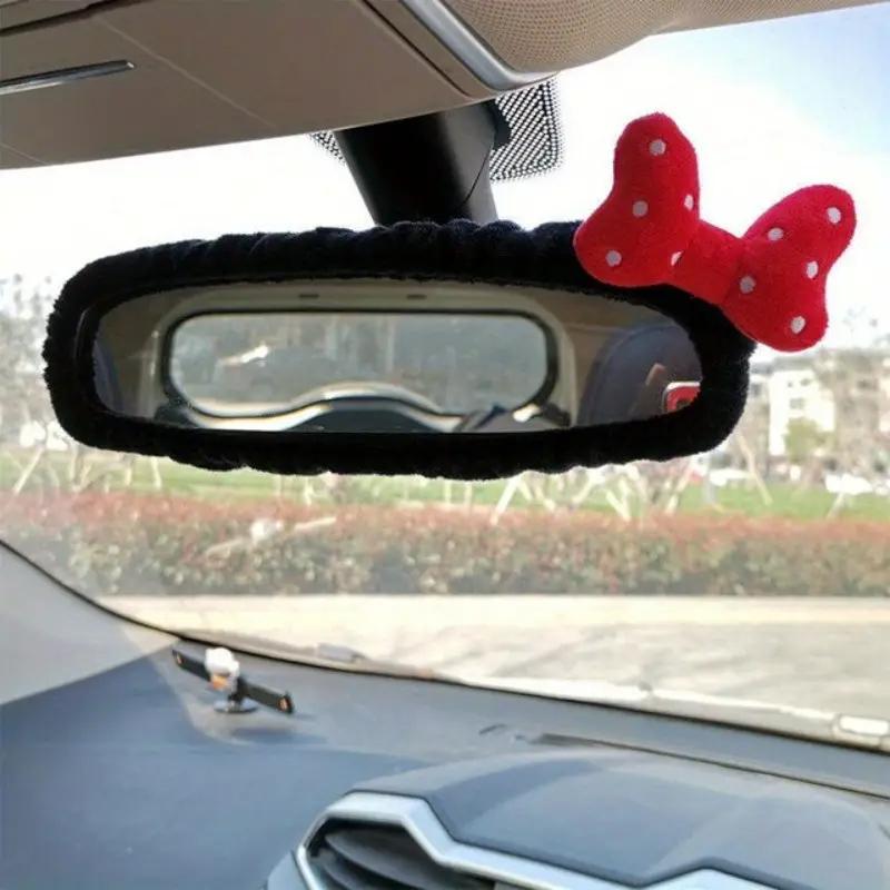 1 PC Car Rearview Mirror Decorative Cover Cute Bow Car Interior Rearview Mirror Protective Cover Electric Car Ornaments