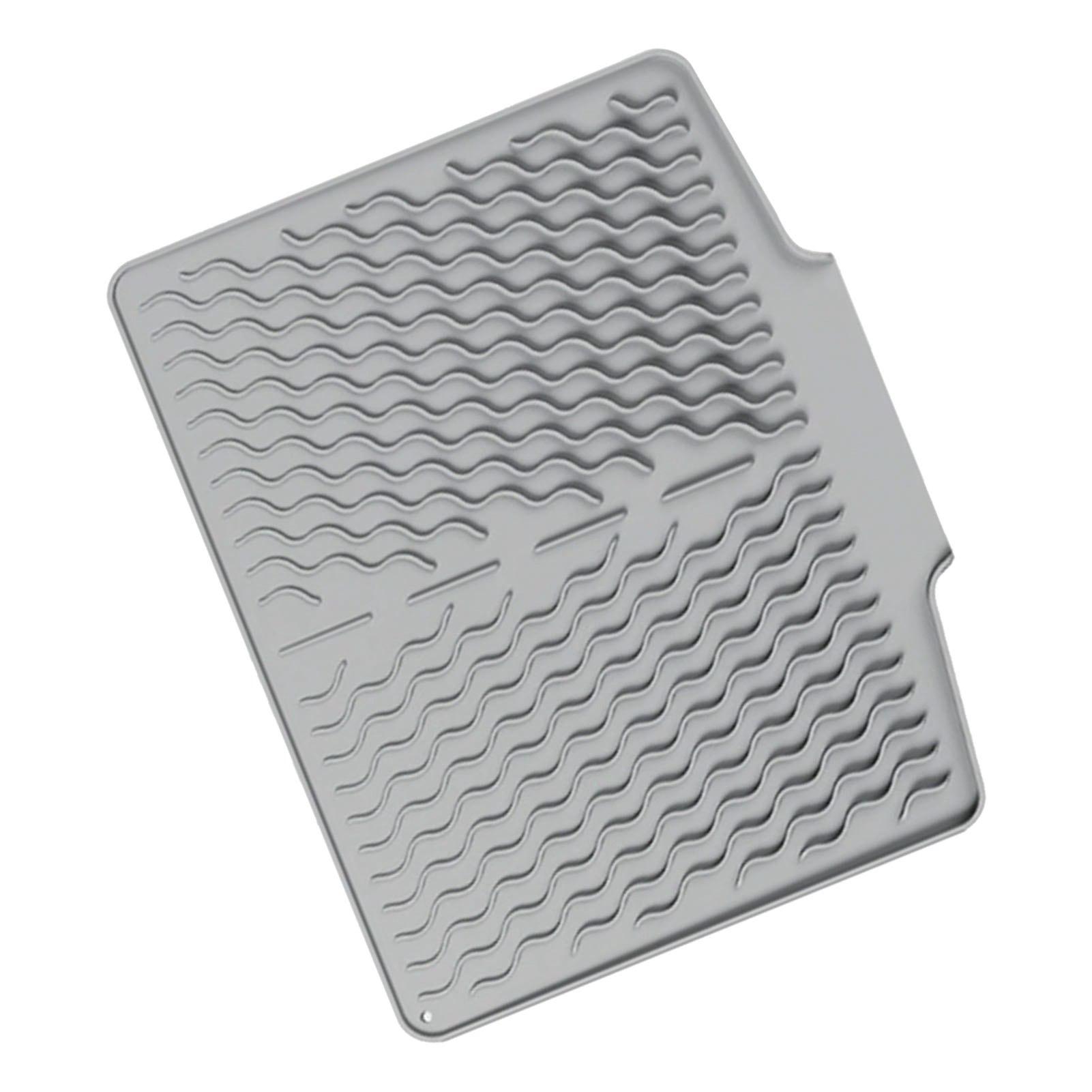 

Silicone Dish Drying Mat with Drain Lip Kitchen Counter Non Slip Pad Easy to Clean Heat Resisting