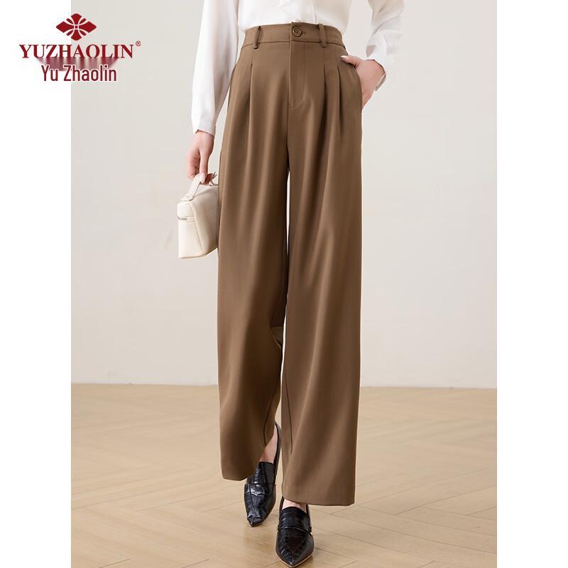 Yu Zhaolin Damen High-Waist Gerade Bein Fließende Hose - Karamell