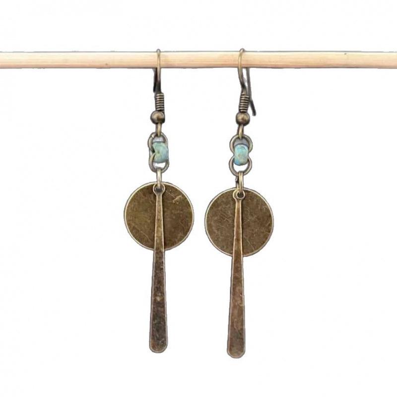 Bohemian Turquoise Ethnic Long Lightweight Beaded Bronze Pendant Earrings Gift