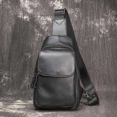 Men'S Leather Breast Bag Outdoor Leisure Messenger Backpack First Layer Cowhide Chest Satchel Trendy Shoulder Bag