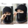 Outdoor Hat Thermal Zipper Opening Fleece Lining Knitting 2 In 1 Men Sport Solid Color Neck Guard Cap for Knitted