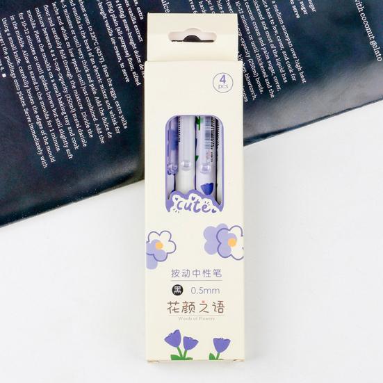 4 bucăți/set 0,5 mm stilou gel presat uscare rapidă cerneală neagră cu vârf fin Articole de papetărie cu tema florilor pix de scris articole de birou