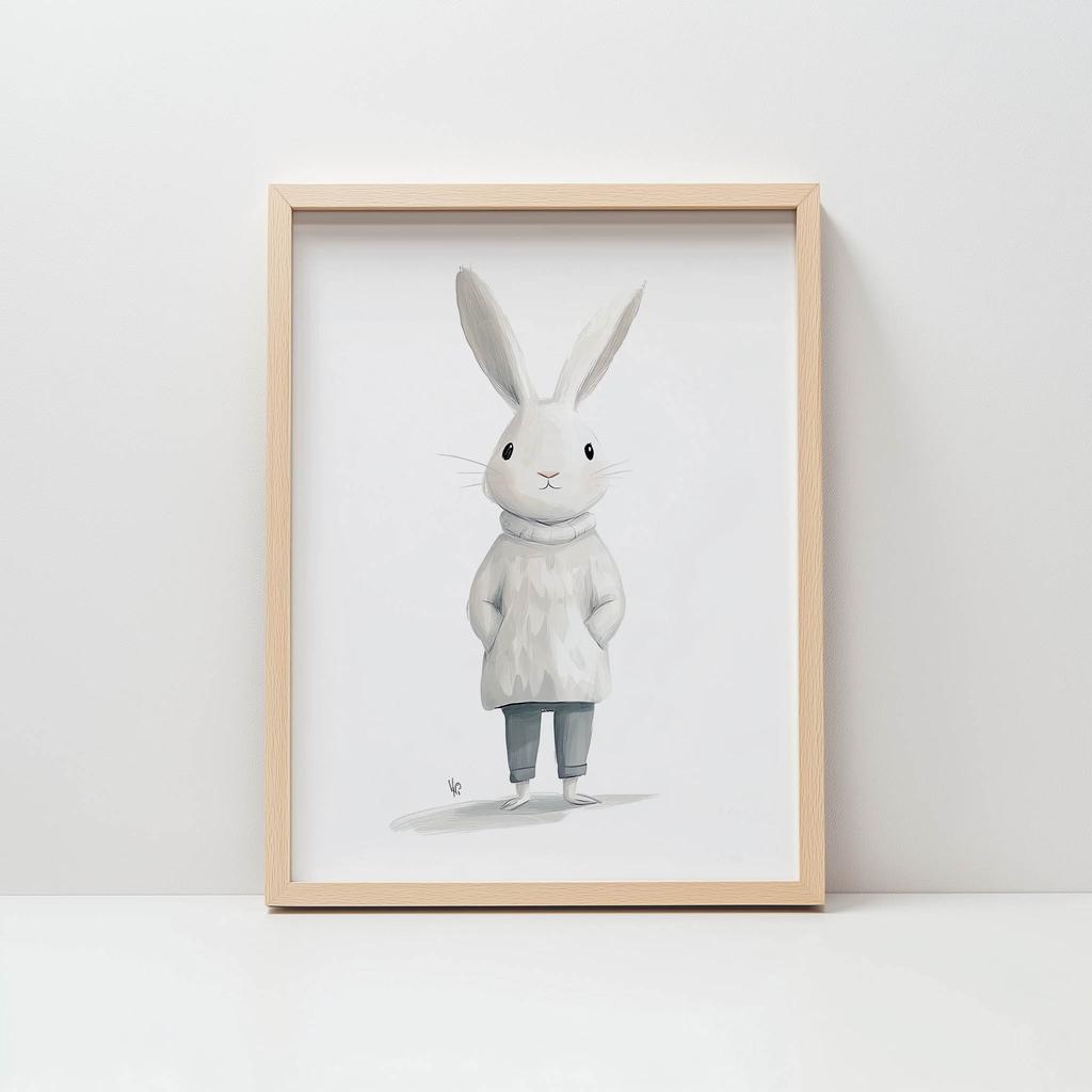 Plakat Uroczy Królik W Sweterku Plakat Uroczy Królik W Sweterku, 50X70 Cm, Bez Ramy, Płótno Premium Na Blejtramie