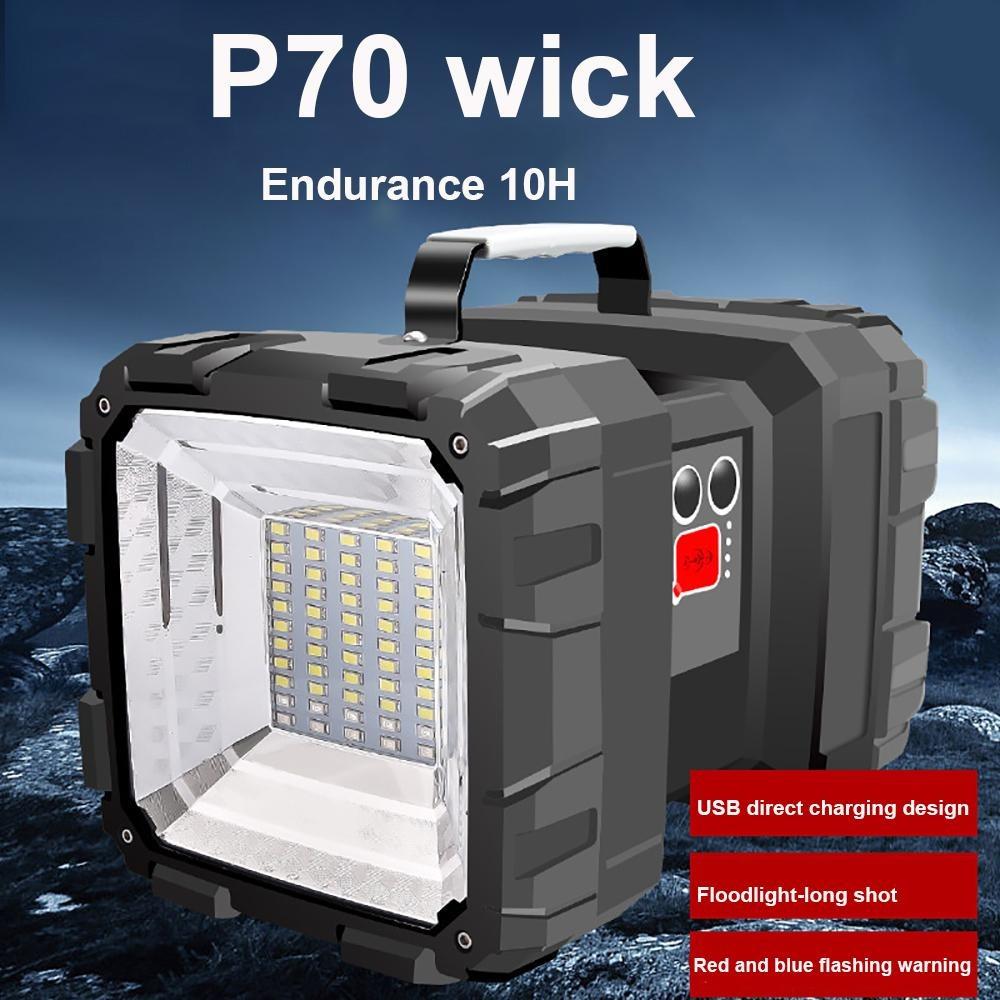 XHP70 Superhelle Doppelkopf-Taschenlampe 200W Wiederaufladbare LED-Taschenlampe Wasserdichte Handheld-Arbeitsleuchte Scheinwerfer Camping