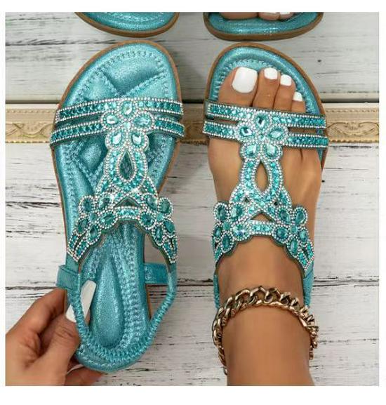 Sandali piatti con strass bohémien Yasrun - Comode scarpe estive da donna