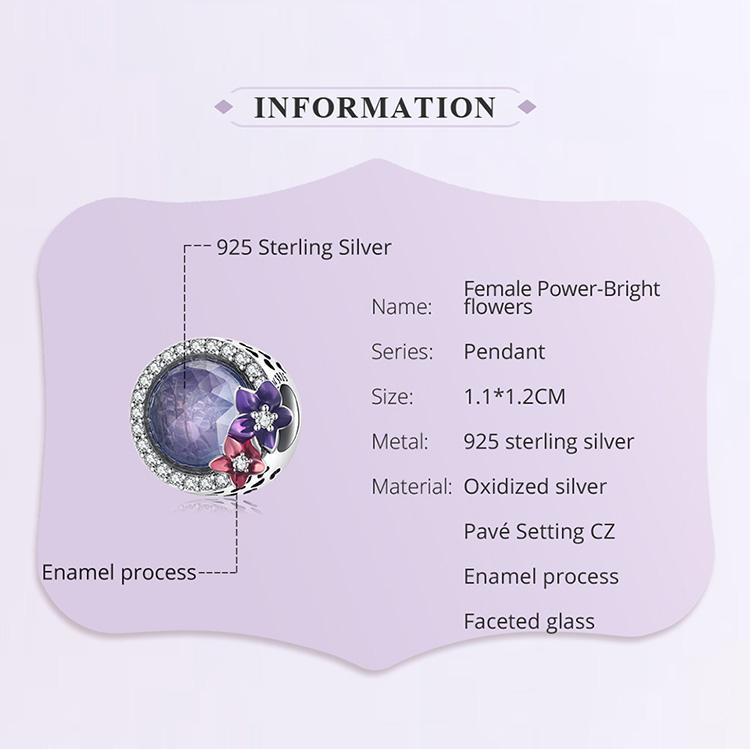WOSTU 925 Sterling Silver Purple Bright Flowers Charms for Making Bracelet or Bangle DIY Jewelry