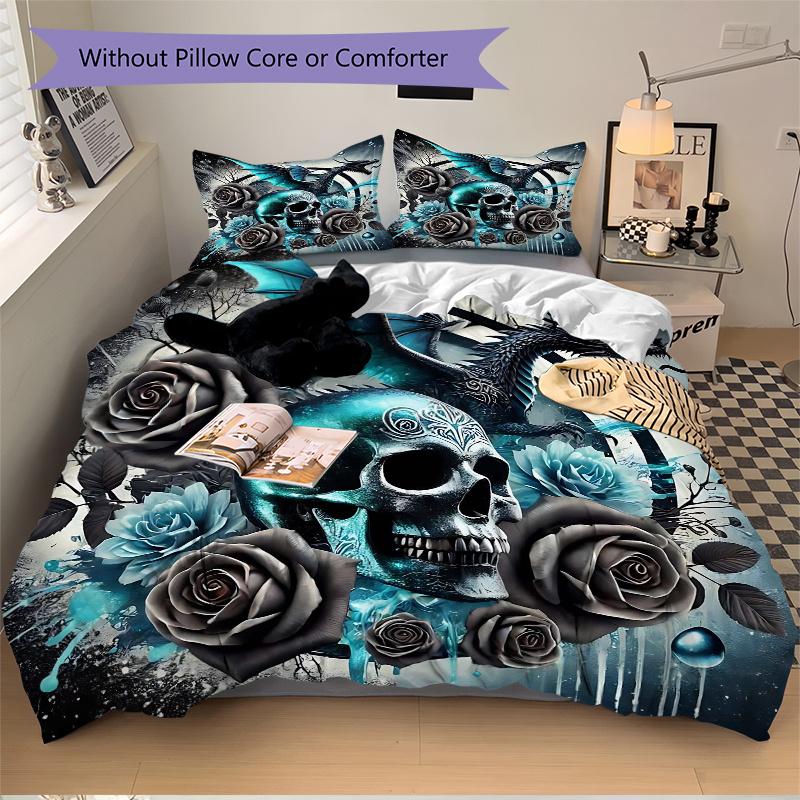 3pcs Blue Dragon's Whisper Printed Duvet Cover Set (1 * Cover+2 * Pillowcase, Without Core), Suitable for Home Bedroom, Guest Room, Dormitory Dec