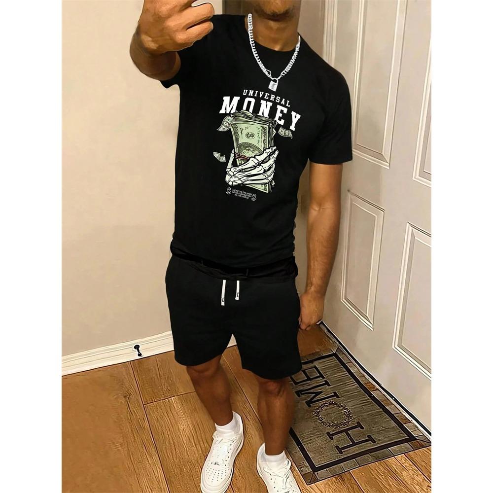 Summer Men's T-shirt and Shorts 2 Piece Set Hip Hop Print Round Neck T Shirt Casual Fashion Style Breathable Short Sleeve Shorts