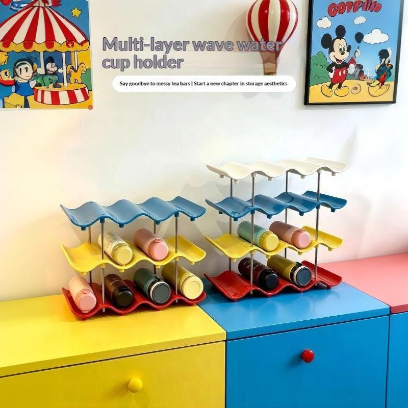 Multi-Layer Wave Cup Holder Colorful Mug Storage Rack Desktop Cup Organizer Kitchen Coffee Tea Glass Tabletop Drinkware Shelf