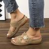 Hollowed-out Thick-soled Shoes One-line Slippers Women's Wedge Heels Flower-stitched Beach Flip-flops