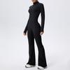 Zipper nude long-sleeved yoga flared pants onesie women's running fitness clothes sports trend onesie tights
