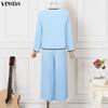 VONDA 2PCS Women Casual Long Sleeve Blouse and Pants Stitching Two Piece Suit Sets