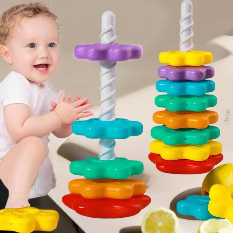 Jeu de Tour Montessori pour Bébé; Puzzle Arc-en-ciel à Tourner et Empiler; Développement des habiletés motrices; Cadeau pour enfants