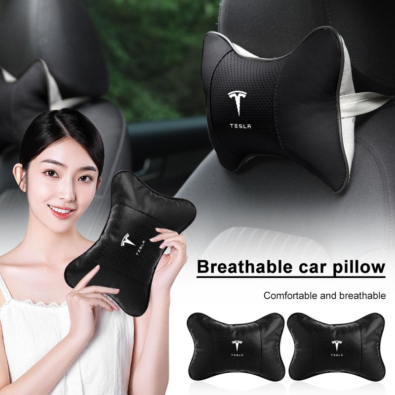 Car Seat Headrest Auto Logo Neck Pillow Car Accessories For Tesla Model 3 Model X S 2016-2023  Model Y Decals TM3 TMX