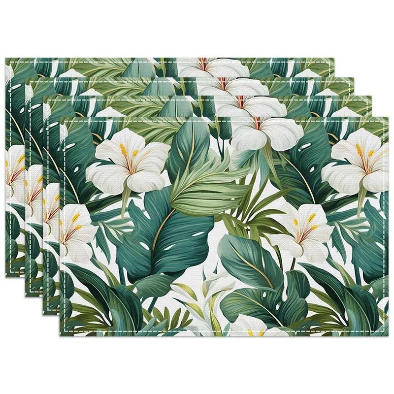 Summer Green Plant Placemats New Seagull Flower Printed Insulation Mat Nordic Kitchen Western Restaurant Decorative Dining Table