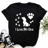 Women Dogs Paws Love Heart Printed T-shirts Fashion Summer Short Sleeve Lady Womens Clothes Tops T-Shirt Black Shirt Tees Female