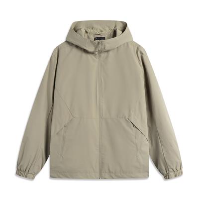 Li Ning Sports Trend Series Casual Minimalist Solid Color Loose Hooded Windbreaker Men Outerwear Brown AFDV973-1