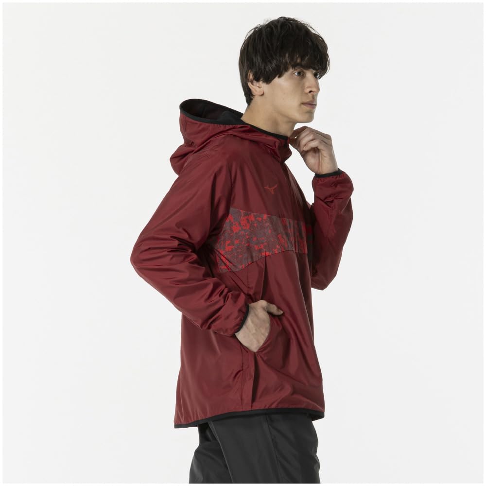 Mizuno Soccer Piste Hoodie with Cabernet Red Apparel, Water-Repellent Lining, P2MEB530,