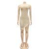 X5216 Sexy Nightclub Mesh See-through Beaded Tassel Dress with Long Sleeves