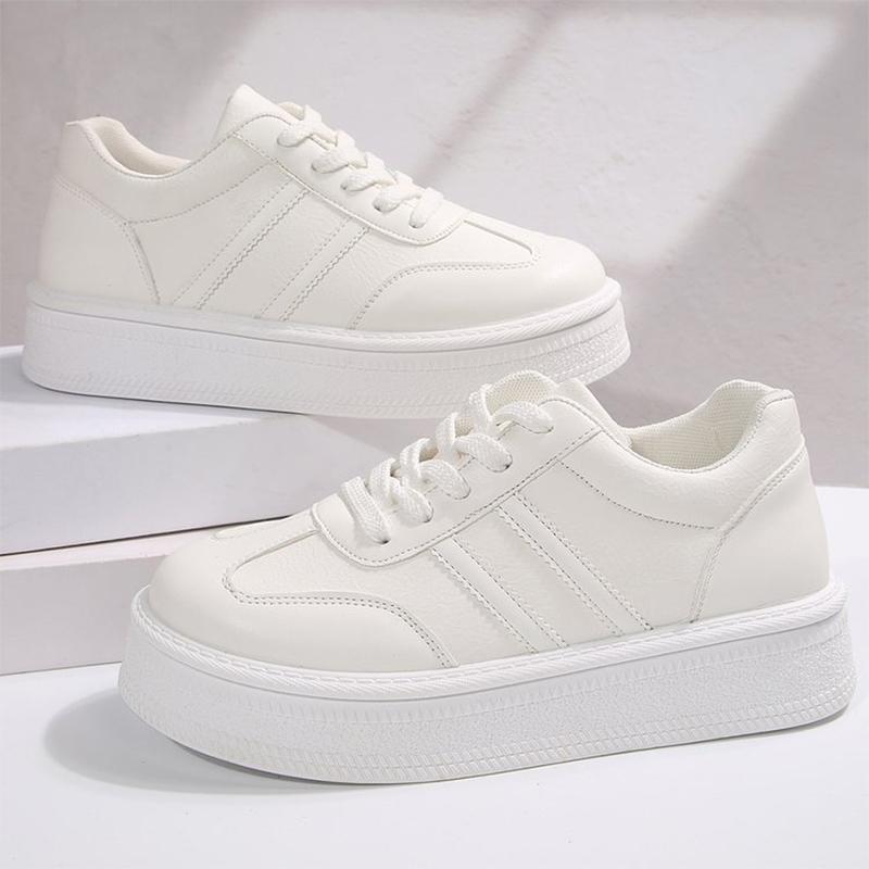 Fashion 2025 White Platform Sports Shoes Women Autumn Winter Striped Lace Up Sneakers for Woman Sewing Pu Leather Vulcanize Shoes Mujer