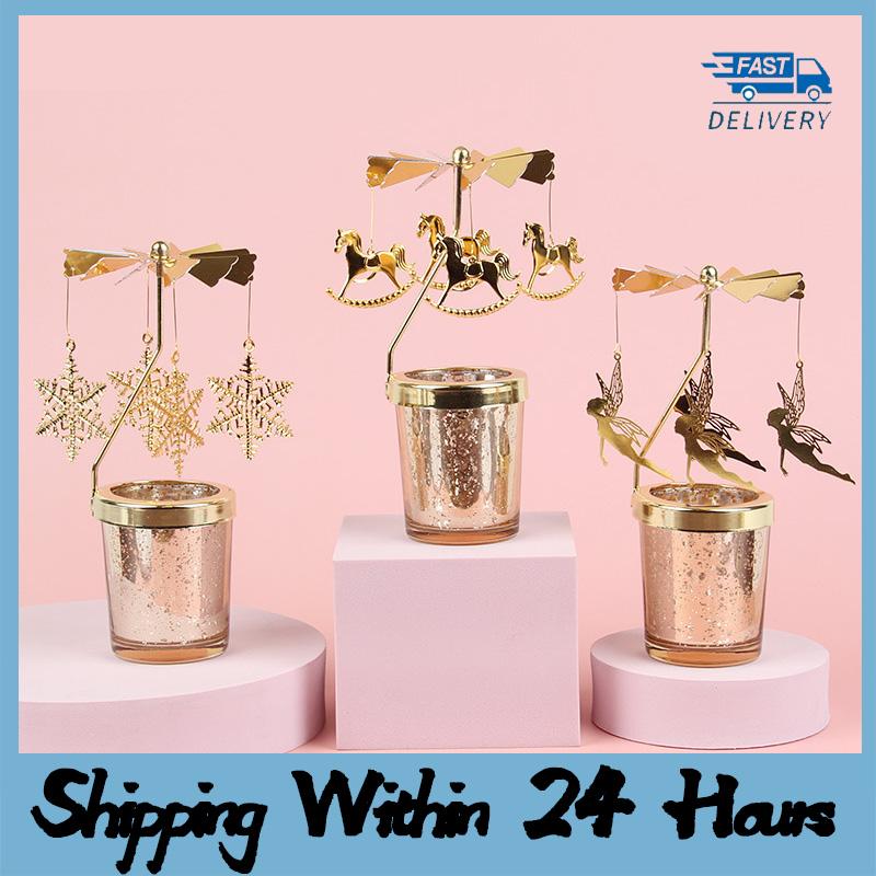 

Love Wedding Candle Holders Snowflake Deer Fairy Rotating Candlestick Metal Tray Romantic Home Decoration Christmas Ornament