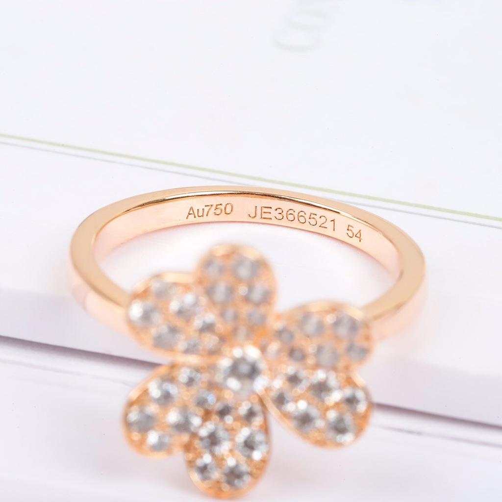 New 2024 Anniversary Gift Hot Sale Famous Brand Party Luxury Jewelry For Women Full Zicon Rose Gold Color Double Flowers Rings