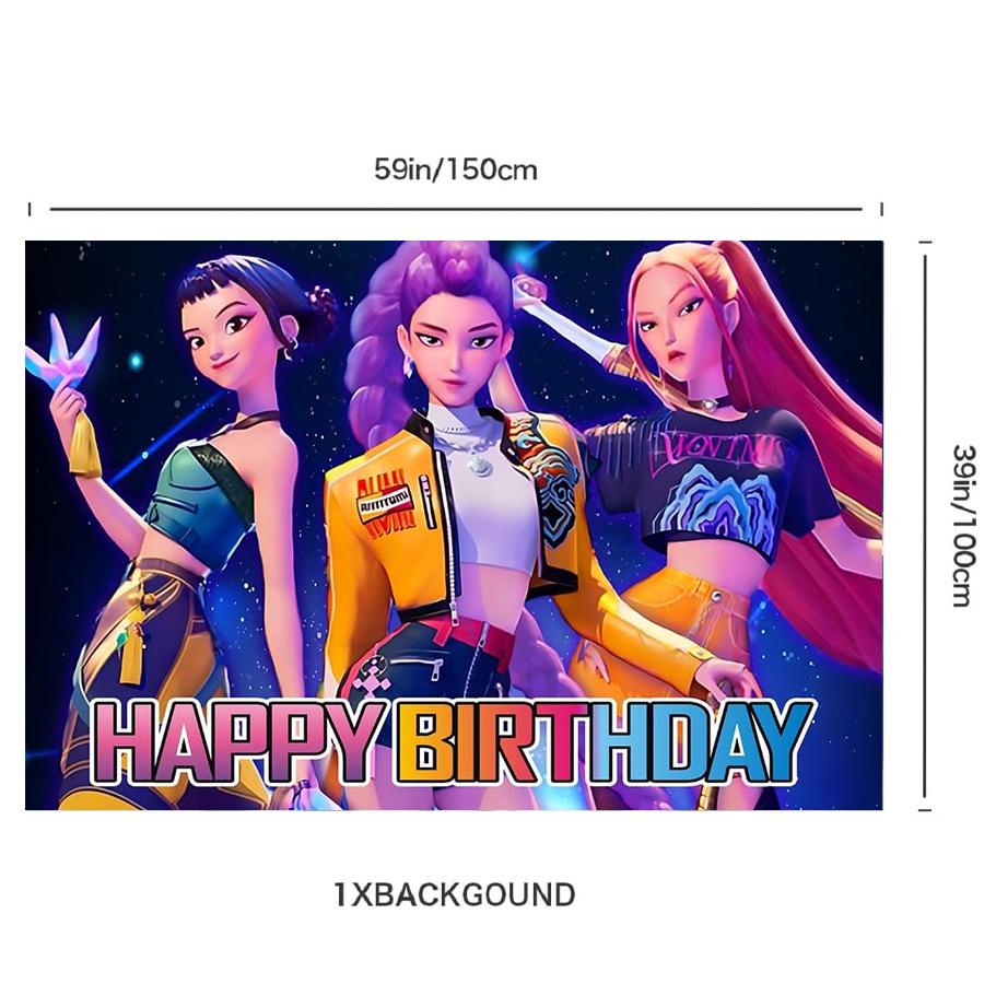 Demon Hunters Background Cloth Girl Party Room Decor Pink Christmas Party Supplies Balloon Scene Decoration Birthday Banner Gift