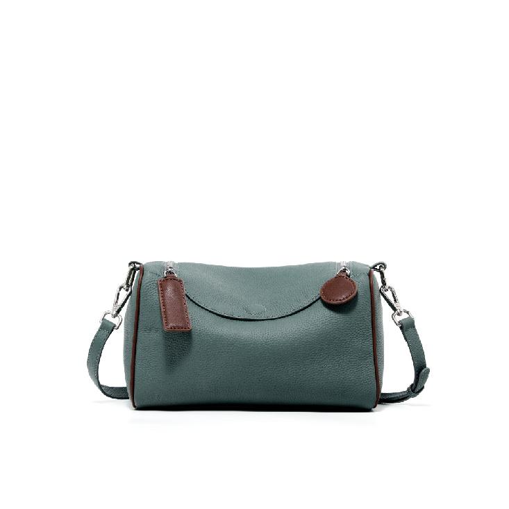 Versatile and simple top-grain cowhide women's bag, genuine leather Boston bag, shoulder and crossbody bag, textured pillow bag