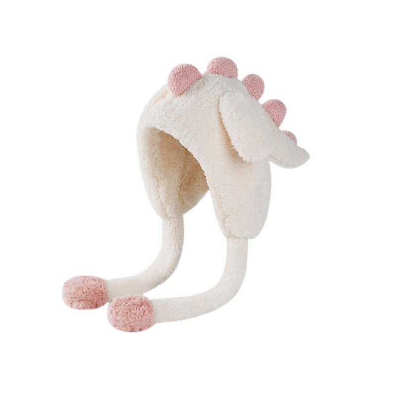 Cute cartoon pullover hat dinosaur integrated hat autumn and winter thickened plush hat thermal ear hat children