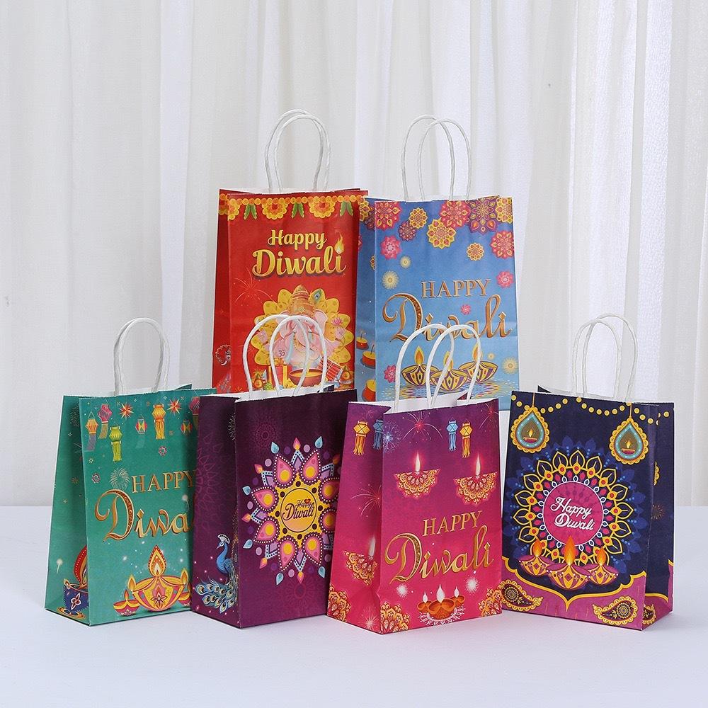 

StoBag Diwali Paper Tote Bags Recyclable Gift Bags for Festival of Lights Party Favors Sweets Packaging Return Gifts Pooja 30pcs&15x8x21cm