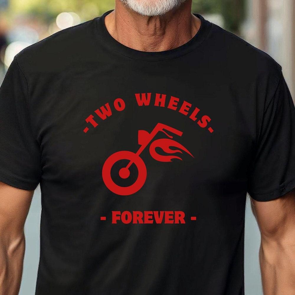 Two Wheels Forever T-Shirt - Minimalist Motorcycle Graphic Tee for Bikers. L