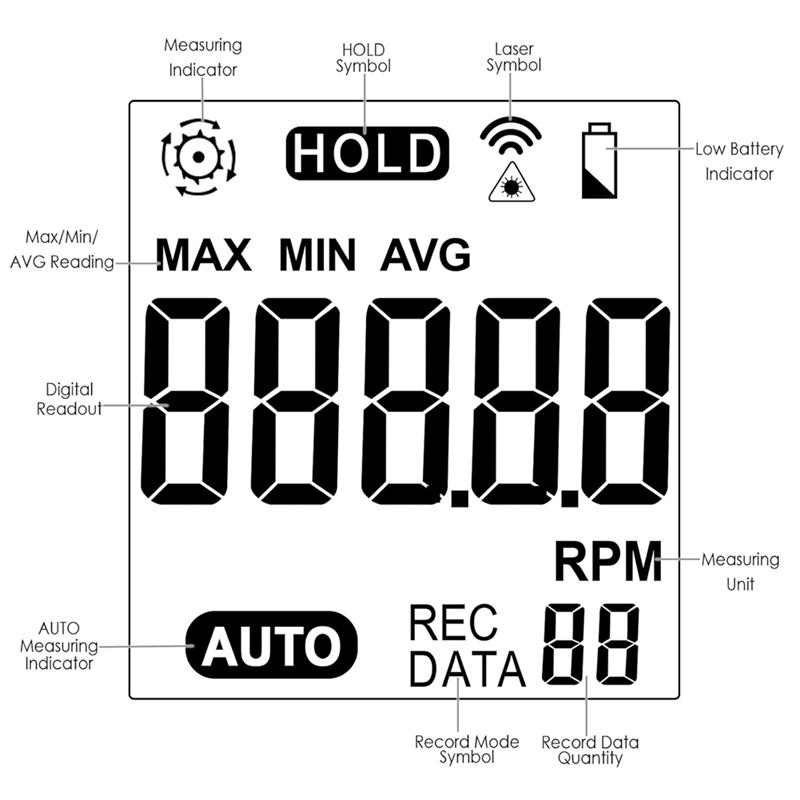 Speed RPM Meter Gauge With Backlight, Non Contact Digital Tachometer, RPM Digits Accuracy, Data Hold Function