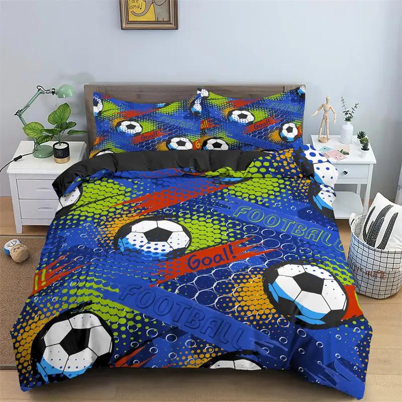 3PCS Single-sided Printed Bedding Set ,Comforter  Colorful Graffiti Football Duvet Bedding Cover Pillows Comfortable Bedspreads