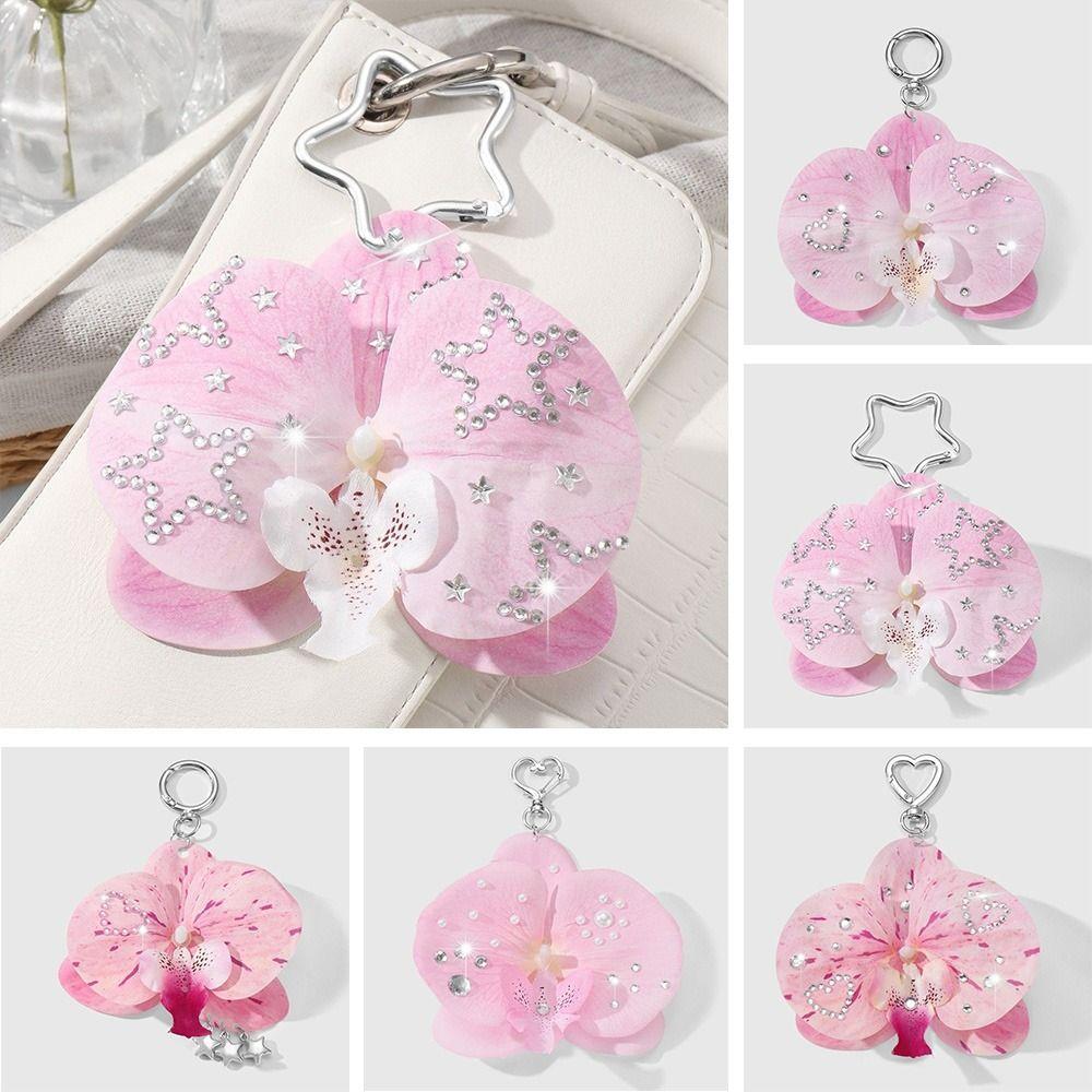 Simulation Butterfly Orchid Orchid Lily Keychain Rhinestone Pearl Flower Bag Pendant Simulation Flower Keychain