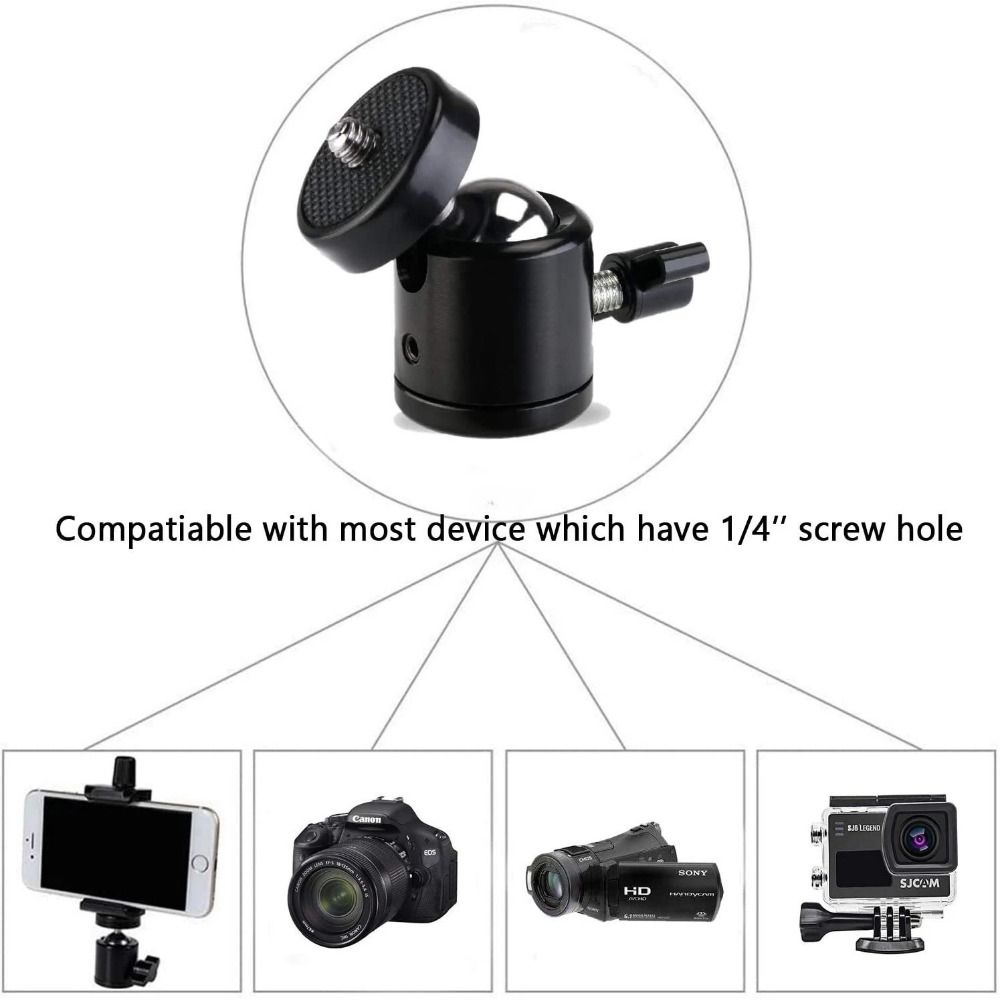 Rotary Mount Hot Shoe Ball Head 1/4" Screw Tripod Ball Head  for DSLR/DV