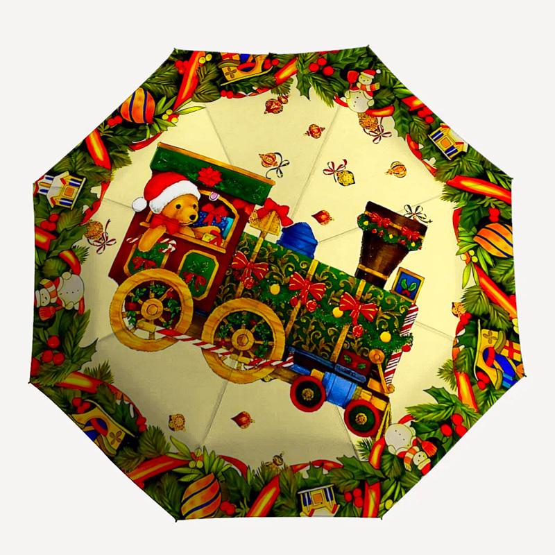 1 Stück Weihnachts-Zug Automatischer Öffnungs-Faltregenschirm - 8 Speichen Eisenrahmen, Outdoor, Festliches Geschenk für Fans, Reisende, Tägliche Nutzung.SS090