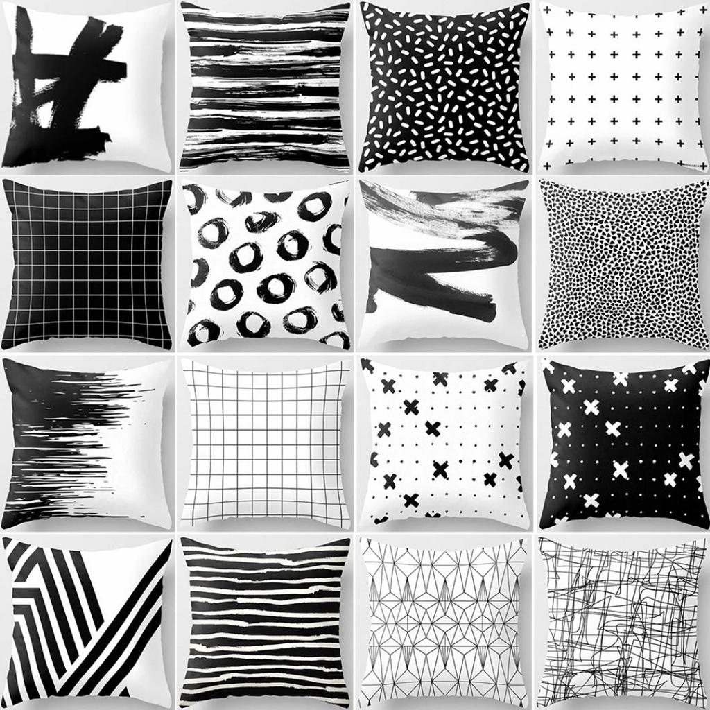 Modern Black and White Geometric Print Cushion Cover Sofa Decor Pillow Case