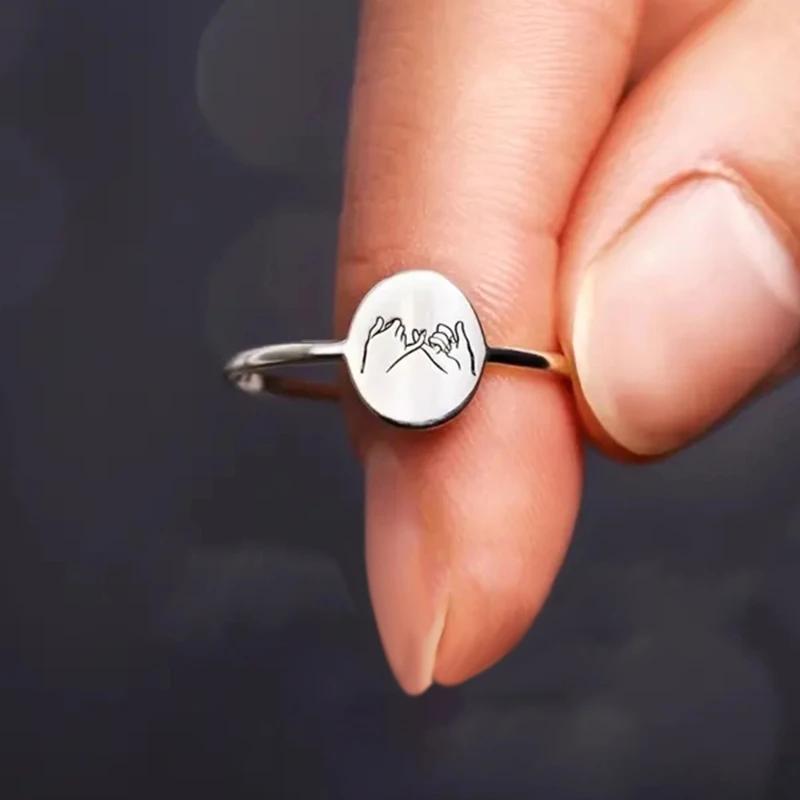 Huitan Little Finger with Little Finger Promise Rings for Friends Couples Women/Men Funny Rings Birthday Gift Fashion Jewelry