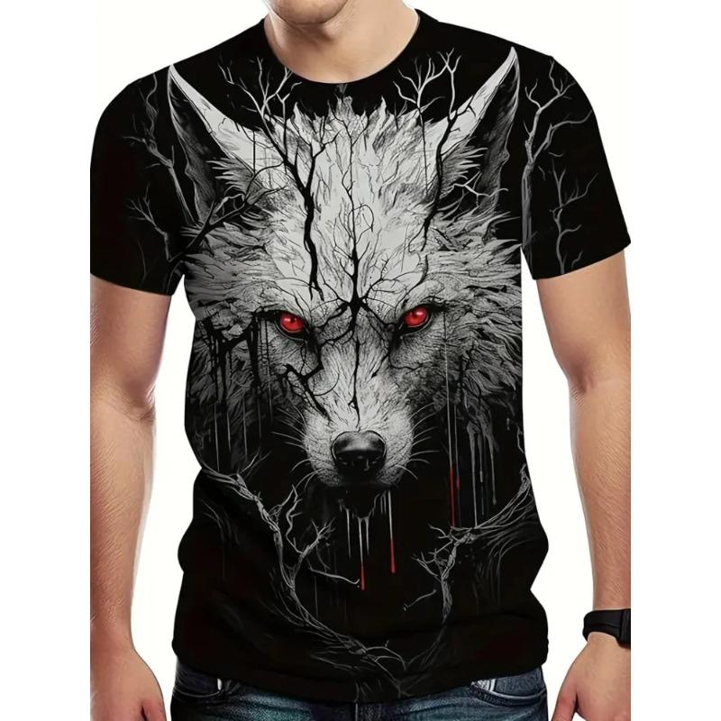 Fire Wolf Graphic 3D Print Men T-Shirt Summer Oversized Causal T-Shiet Men's Fashion Fitness Short Sleeve Clothing Tops Tees