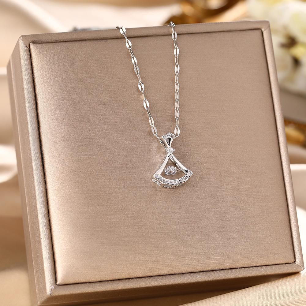 Women's Silver Titanium Steel Necklace with Micro-Inlaid Zircon - Elegant, Durable Clavicle Chain Jewelry