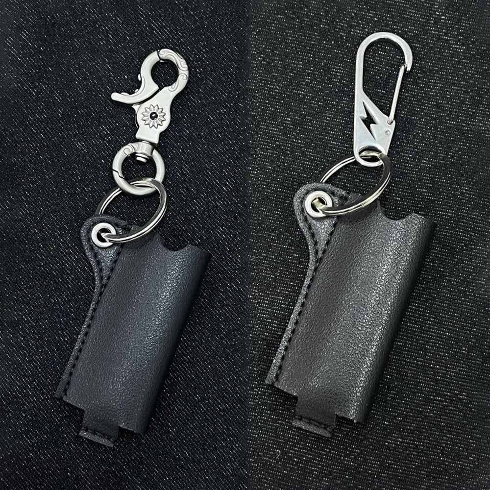 Versatile Leather Lighter Case Portable Simple Design Keychain Accessory Black Lighter Holder Unisex Fashion Jewelry